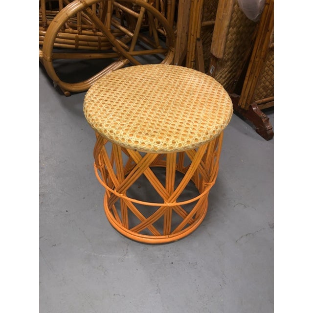 1940s Restored Rattan Orange and Natural Cane Side Table - 4