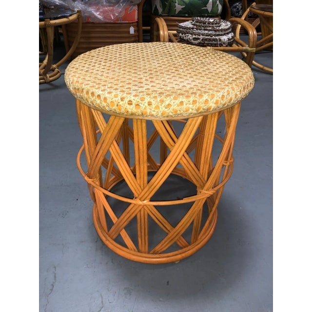 1940s Restored Rattan Orange and Natural Cane Side Table - 5