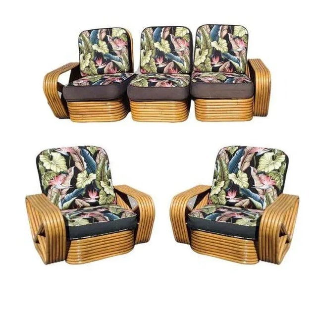Restored 1930s 6-Strand Square Pretzel Stacked Rattan Lounge Chair, Sofa Livingroom Set - 6 Pieces - 2