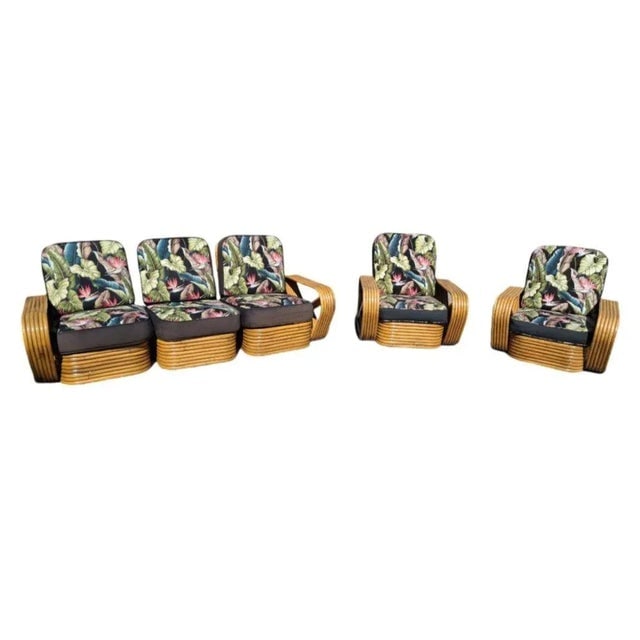 Restored 1930s 6-Strand Square Pretzel Stacked Rattan Lounge Chair, Sofa Livingroom Set - 6 Pieces - 5
