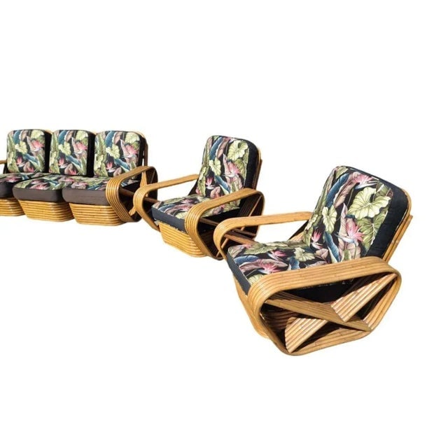 Restored 1930s 6-Strand Square Pretzel Stacked Rattan Lounge Chair, Sofa Livingroom Set - 6 Pieces - 7