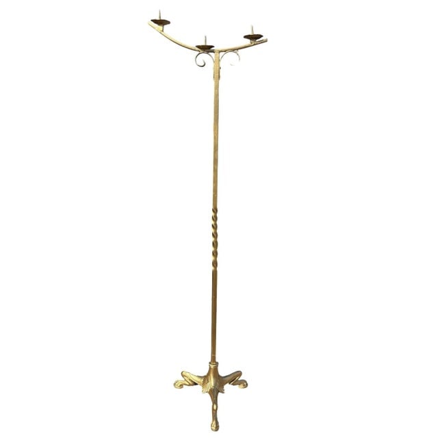 1950s Hollywood Regency Brass-Tone Floor Standing Candelabras with Claw-Foot Base, a Pair - 2