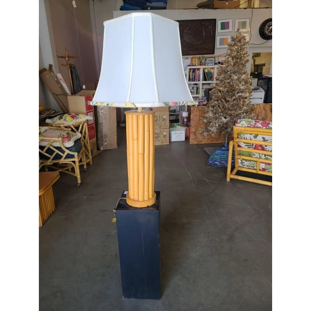 Restored Mid-Century Fourteen-Strand Stick Reed Rattan Table Lamp W/ Fancy Wrapping - 2