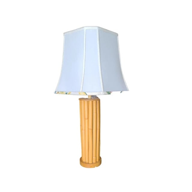 Restored Mid-Century Fourteen-Strand Stick Reed Rattan Table Lamp W/ Fancy Wrapping - 6