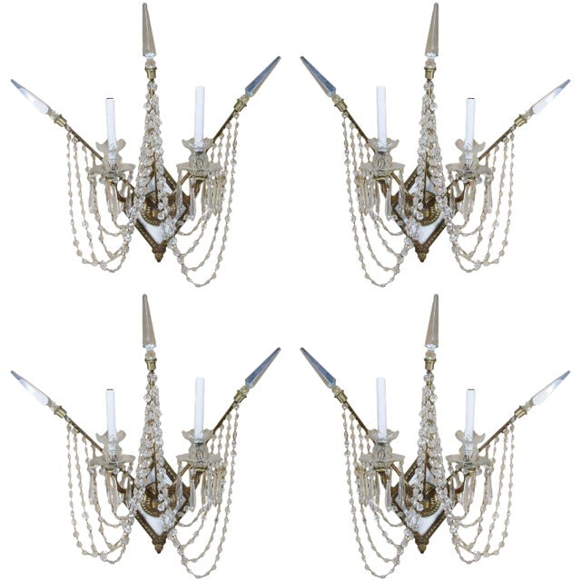 1930s Bronze and Bead Crystal Presidential Wall Sconce - Set of 4 (1 of 6)