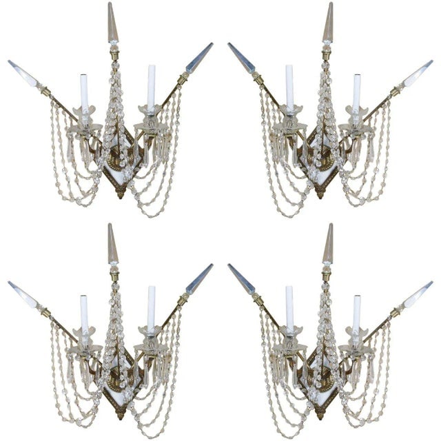 1930s Bronze and Bead Crystal Presidential Wall Sconce - Set of 4 - 6