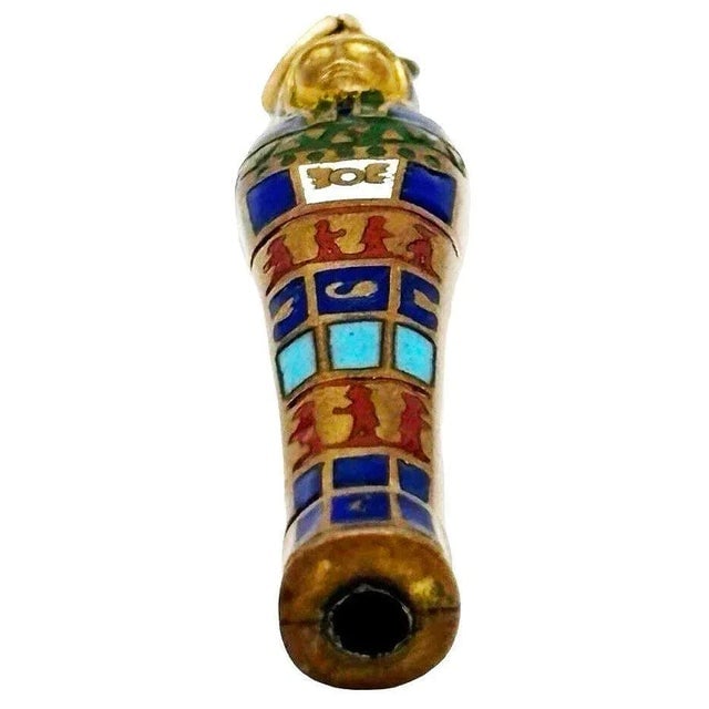 1923 Egyptian Revival Pharaoh Sarcophagus Gilt & Enamel Retractable Pencil Pendant - 2