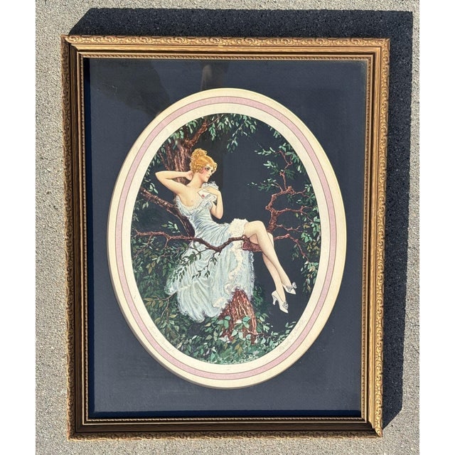 1920's Framed French Artwork "Lovers Message" by Marcel Le Boulte - 8