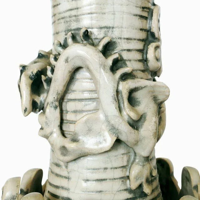 Monumental Art Pottery Ceremonial Monks With Dragon Table Lamp - 6