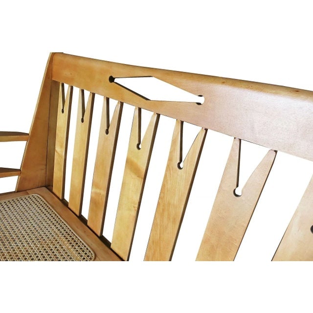 Blonde Wood Sofa With Clothespin Shaped Accents - 5