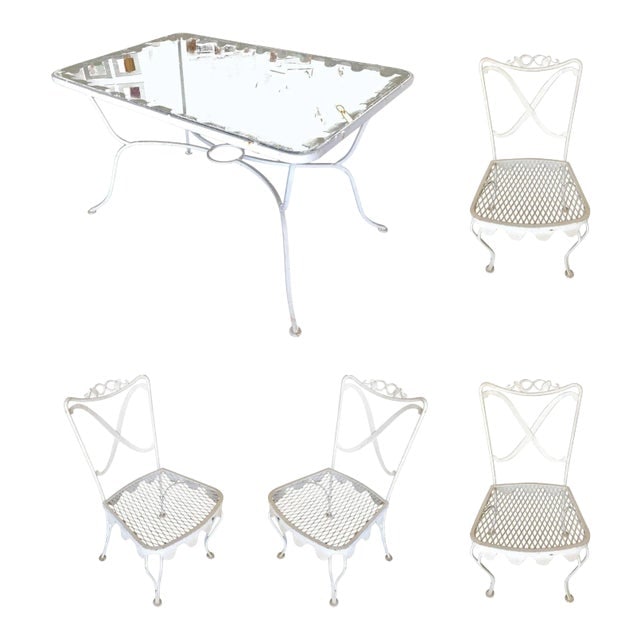 Wrought Iron Scrolling Pattern Cafe Patio Set Table W/ 4 Chairs (1 of 5)