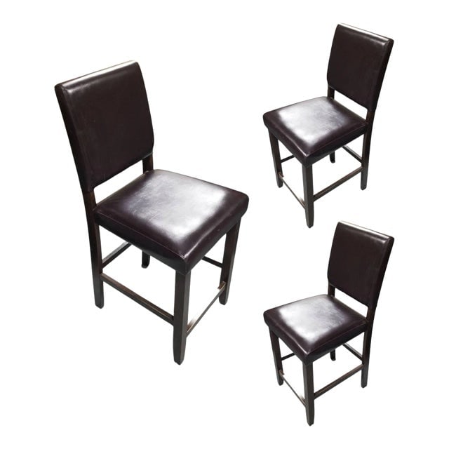 1990s Dark Brown Leather Counter Bar Stools- Set of 3 (1 of 5)