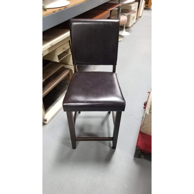 1990s Dark Brown Leather Counter Bar Stools- Set of 3 - 3