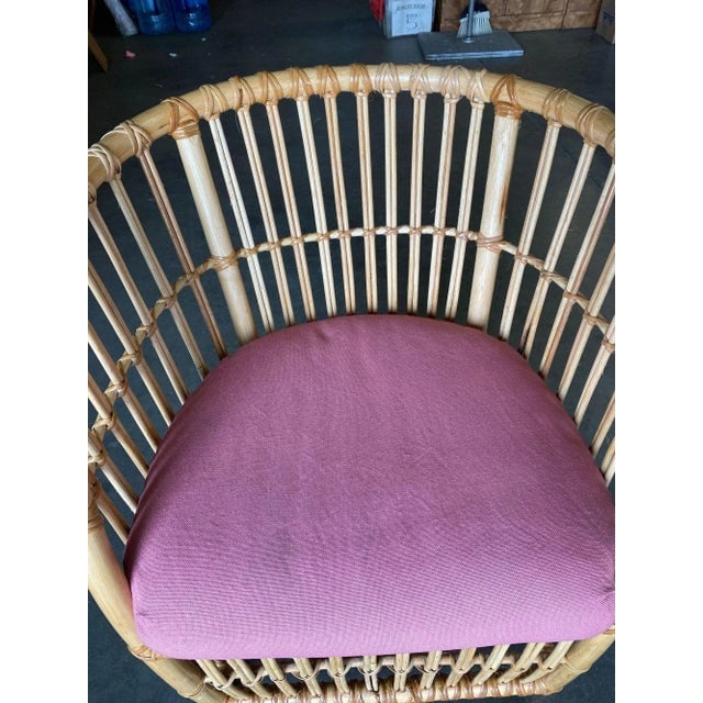 1970s Restored Gabriella Crespi Style Pencil Reed Rattan Armchair - 2