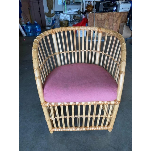 1970s Restored Gabriella Crespi Style Pencil Reed Rattan Armchair - 3
