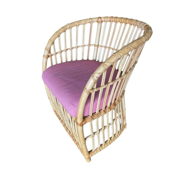 1970s Restored Gabriella Crespi Style Pencil Reed Rattan Armchair - 6