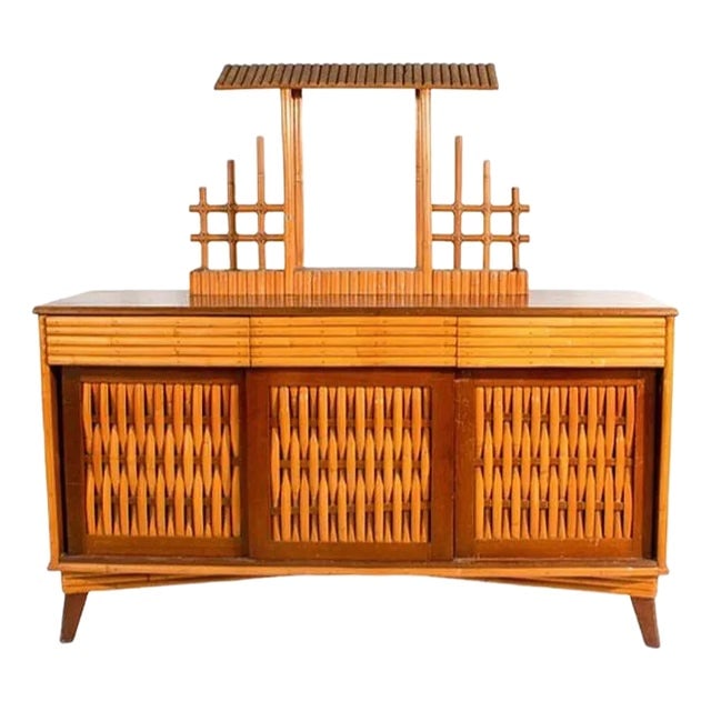 1940s Mid-Century James Mont Inspired Rattan & Wicker Buffet Credenza (1 of 7)