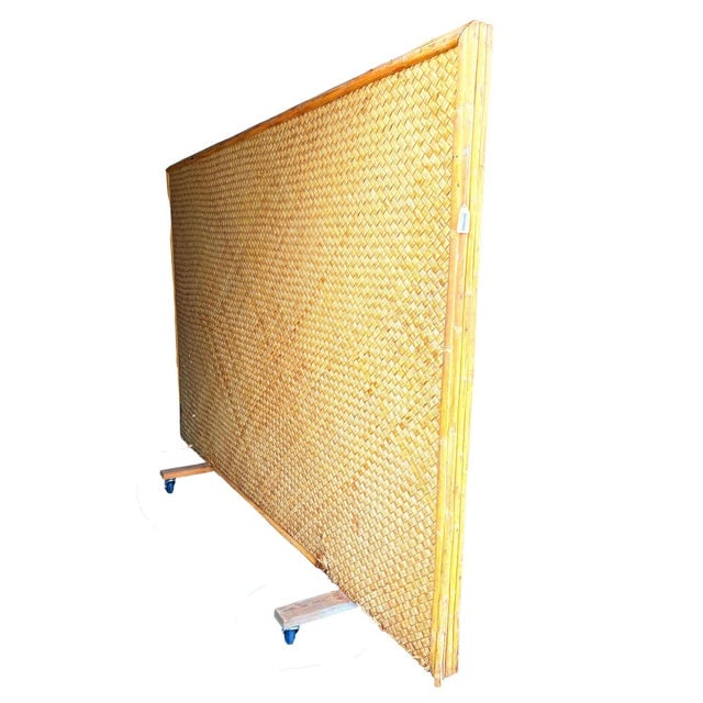 1930s Art Deco 9' Foot X 6' Foot Rattan & Woven Wicker Rolling Wall Divider Screen - 3