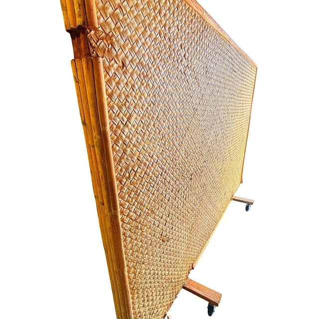 1930s Art Deco 9' Foot X 6' Foot Rattan & Woven Wicker Rolling Wall Divider Screen - 4