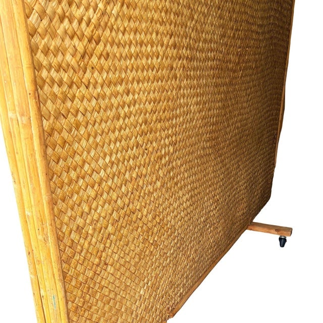 1930s Art Deco 9' Foot X 6' Foot Rattan & Woven Wicker Rolling Wall Divider Screen - 7