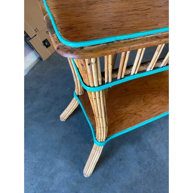 Restored Presidential Stick Reed Rattan Tv Stand/Console Table W/ Mahogany Top - 10