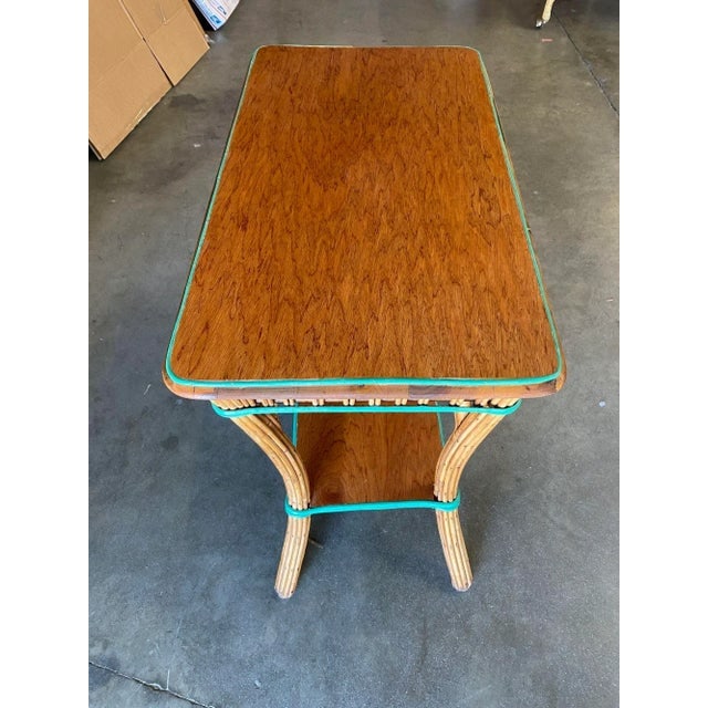 Restored Presidential Stick Reed Rattan Tv Stand/Console Table W/ Mahogany Top - 4