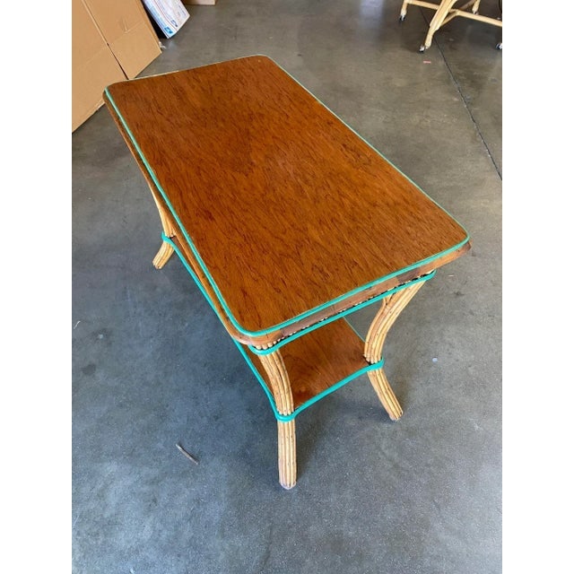 Restored Presidential Stick Reed Rattan Tv Stand/Console Table W/ Mahogany Top - 7
