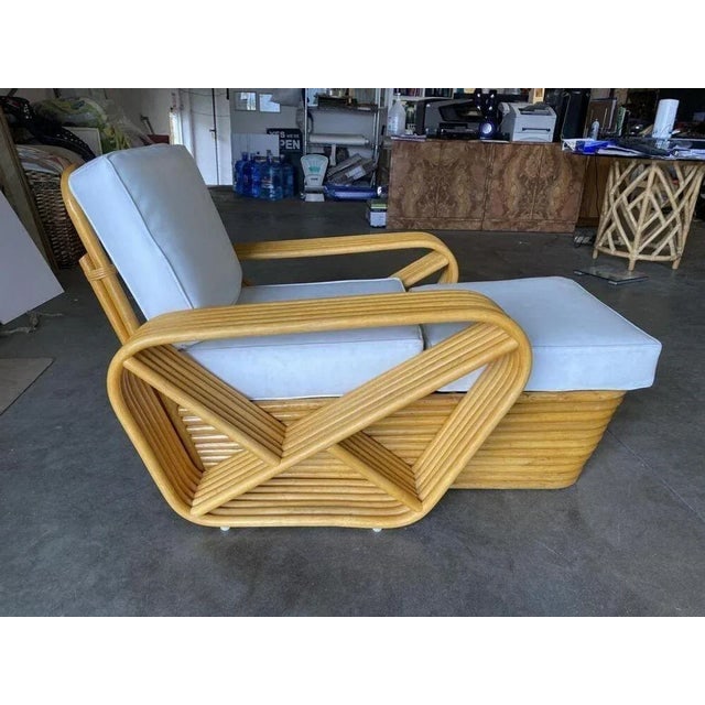 1950s Restored Six-Strand Square Pretzel Rattan Chaise Lounge Chair - 11