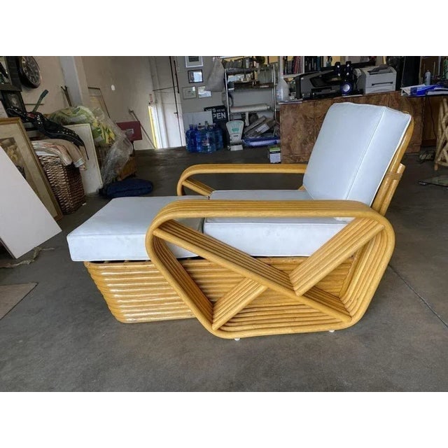 1950s Restored Six-Strand Square Pretzel Rattan Chaise Lounge Chair - 12