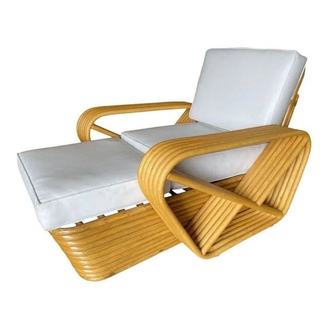 1950s Restored Six-Strand Square Pretzel Rattan Chaise Lounge Chair - 5