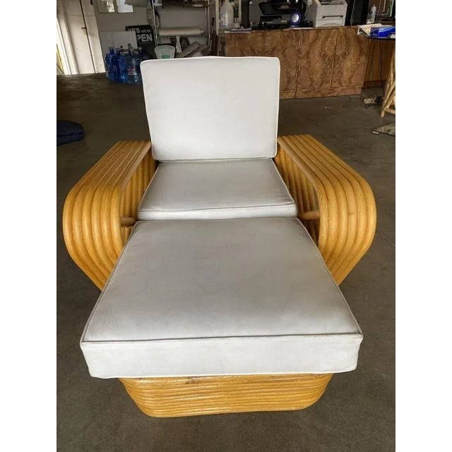 1950s Restored Six-Strand Square Pretzel Rattan Chaise Lounge Chair - 6