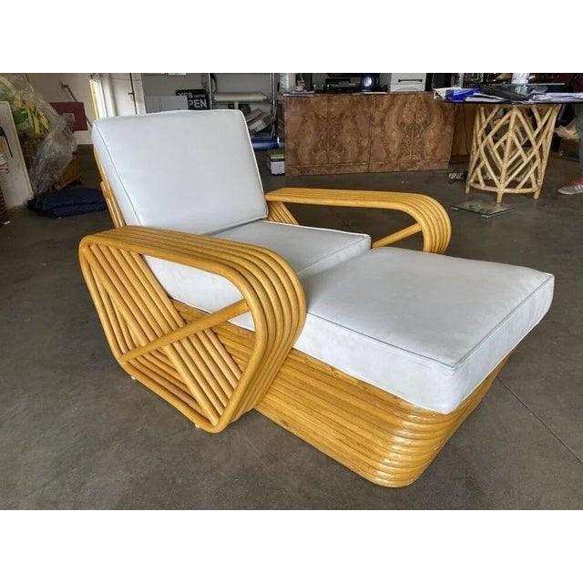 1950s Restored Six-Strand Square Pretzel Rattan Chaise Lounge Chair - 9
