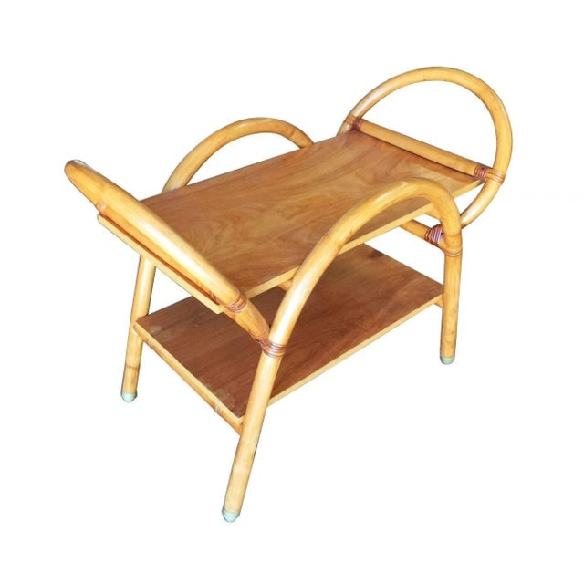 Restored Free-Form "Arches" Rattan Bar Cart W/ Mahogany Top - 2