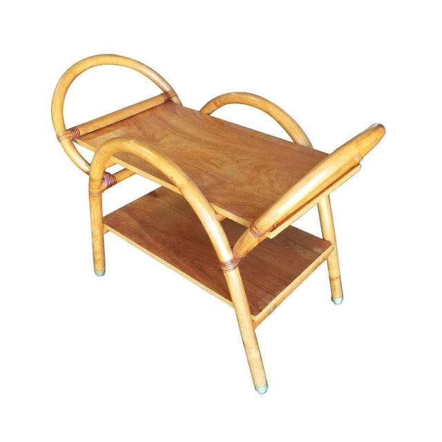 Restored Free-Form "Arches" Rattan Bar Cart W/ Mahogany Top - 5