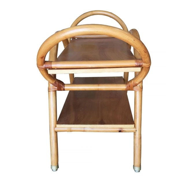 Restored Free-Form "Arches" Rattan Bar Cart W/ Mahogany Top - 6