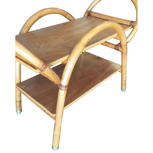 Restored Free-Form "Arches" Rattan Bar Cart W/ Mahogany Top - 9