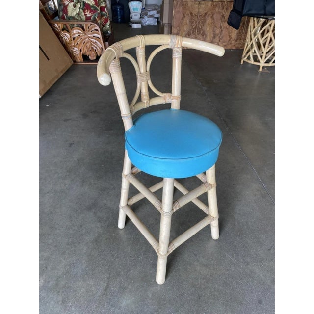 1960s Restored Rattan Bar Stools With Hour Glass Seat Back, Set of 6 - 3