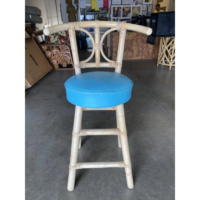 1960s Restored Rattan Bar Stools With Hour Glass Seat Back, Set of 6 - 4
