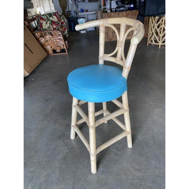 1960s Restored Rattan Bar Stools With Hour Glass Seat Back, Set of 6 - 5