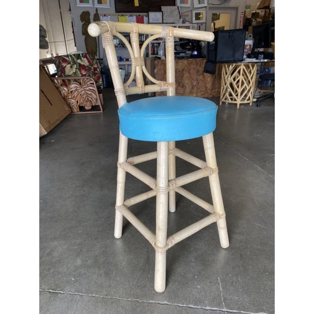1960s Restored Rattan Bar Stools With Hour Glass Seat Back, Set of 6 - 8