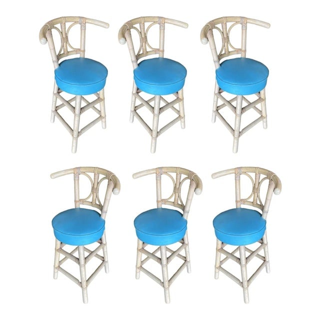 1960s Restored Rattan Bar Stools With Hour Glass Seat Back, Set of 6 - 9