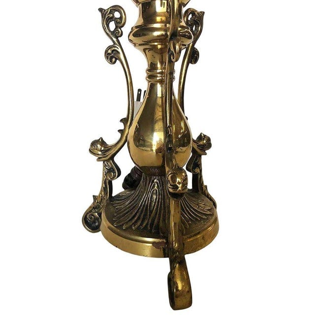 1970s Large Queen Anne Brass Patinaed Candle Stick Table Lamp - 7