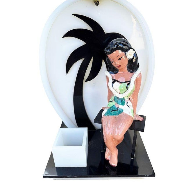 1950s Mid-Century Acrylic Hula Girl Midnight Palm Silhouette Table Lamp by Moss - 10