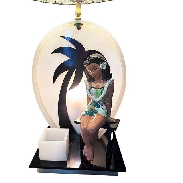 1950s Mid-Century Acrylic Hula Girl Midnight Palm Silhouette Table Lamp by Moss - 11