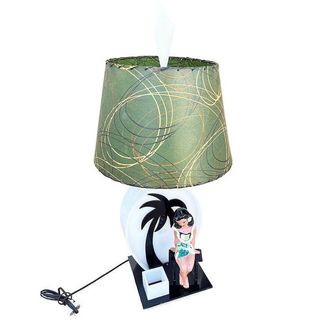1950s Mid-Century Acrylic Hula Girl Midnight Palm Silhouette Table Lamp by Moss - 3