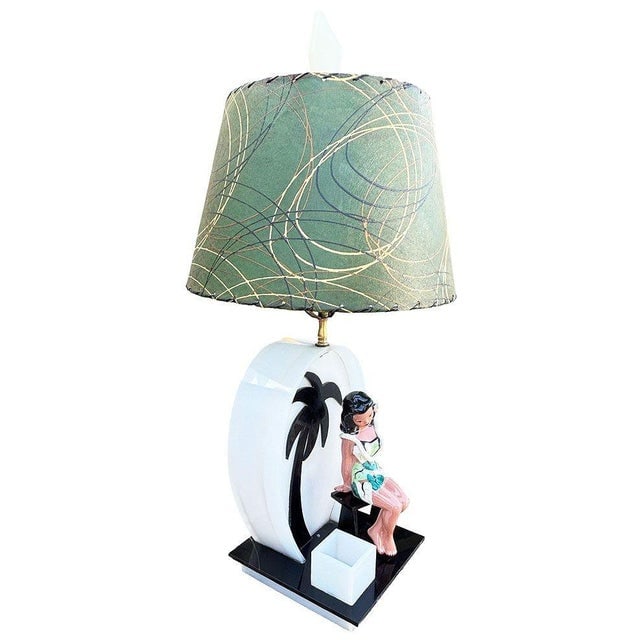 1950s Mid-Century Acrylic Hula Girl Midnight Palm Silhouette Table Lamp by Moss - 4