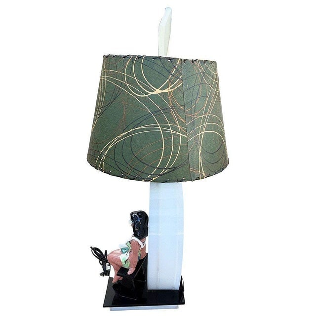 1950s Mid-Century Acrylic Hula Girl Midnight Palm Silhouette Table Lamp by Moss - 5
