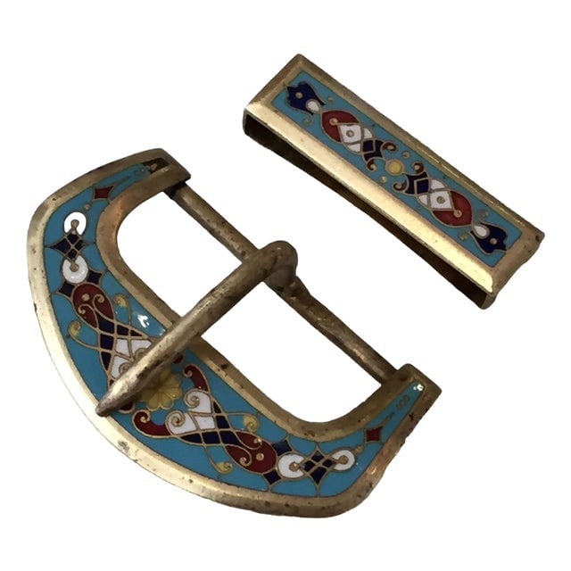 Bronze Enamelware Belt Buckle, Circa 1910: Title: Bronze Enamelware Belt Buckle, Circa 1910 Description: Unique bronze enamelware belt buckle, circa 1910. Measure: 2" wide x 1 1/2" deep. Reserve: $131.40 Shipping: Domestic: Shipping rates are 