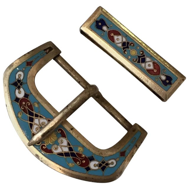 Bronze Enamelware Belt Buckle, Circa 1910 - 2