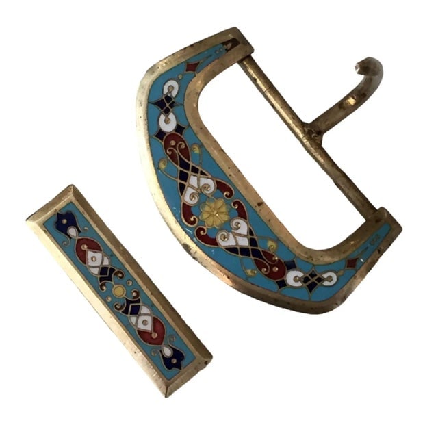 Bronze Enamelware Belt Buckle, Circa 1910 - 4